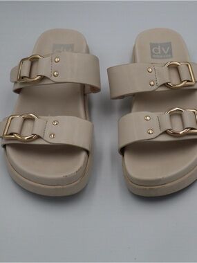 DV by Dolce Vita Double-Strap Slide Sandals with Gold Buckles